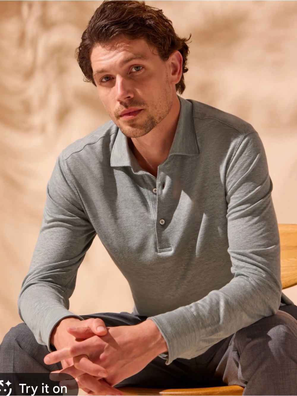 Light Gray Long-Sleeve Polo Hoodie - Men's Casual Top